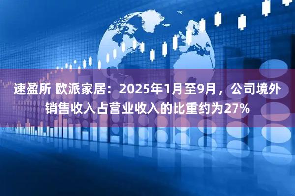 速盈所 欧派家居：2025年1月至9月，公司境外销售收入占营业收入的比重约为27%
